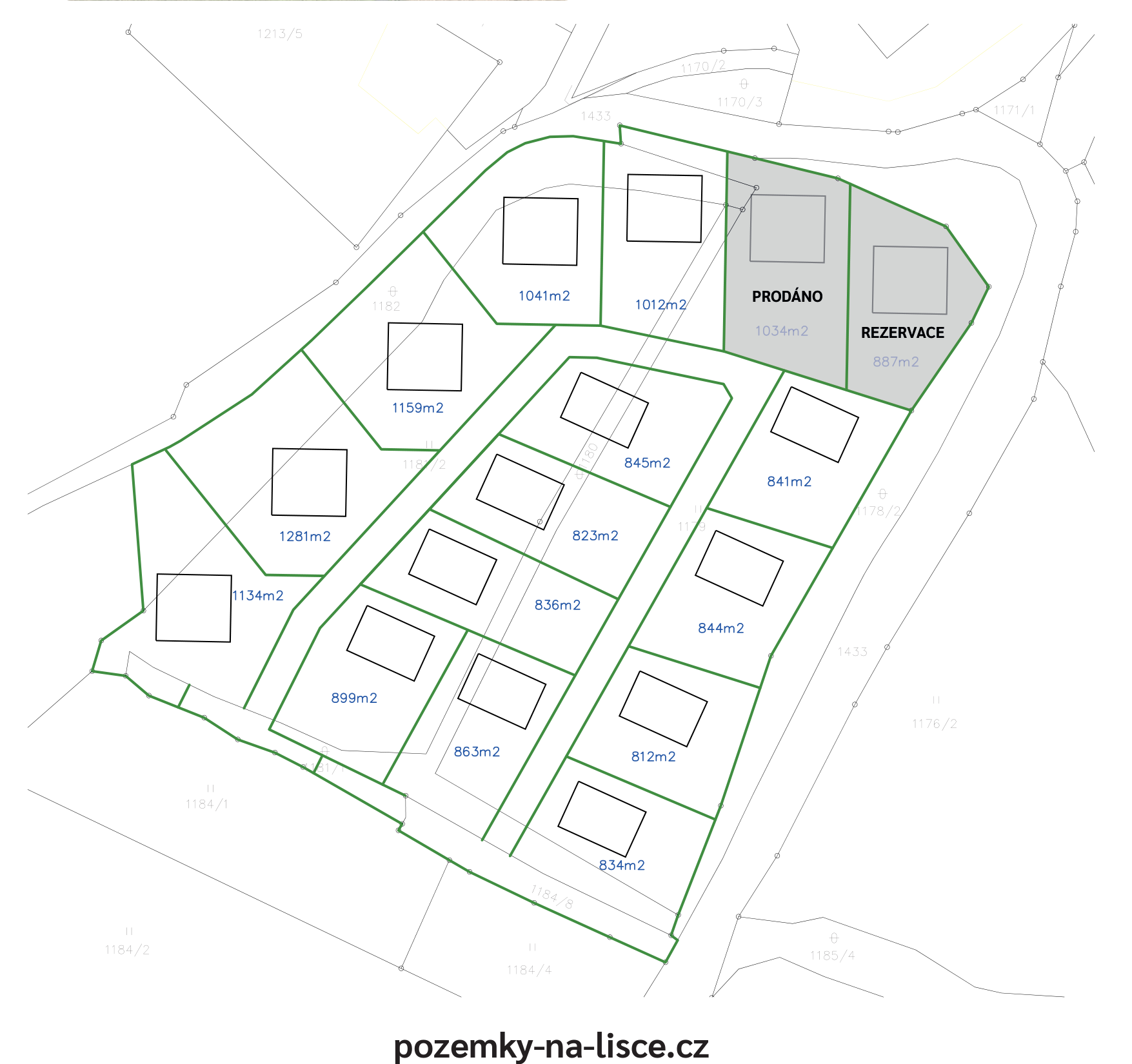 Mapa stavebních parcel Na Lišce, Teplice Bystřany